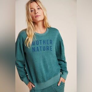 Anthropologie Sundry Teal 'Mother Nature' Crew Neck Sweatshirt, size 1 (Small)
